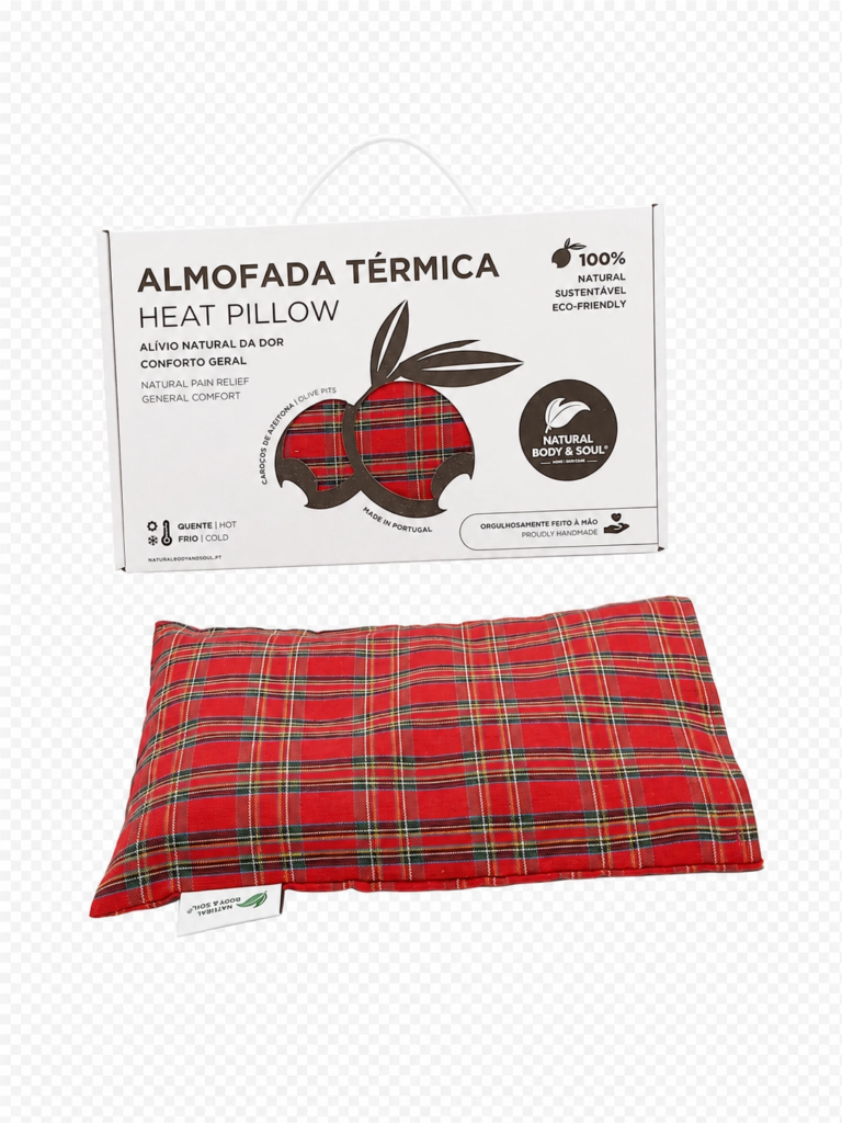 Almofada Terapêutica alívio da dor de joelho, Almohada terapéutica para alivio del dolor de rodilla, Therapeutic pillow for knee pain relief, Coussin thérapeutique pour le soulagement de la douleur au genou.